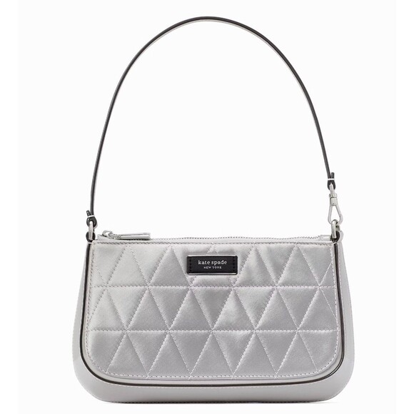 Kate Spade Sam Icon Quilted Satin Clutch Wristlet Silver - Picture 1 of 7